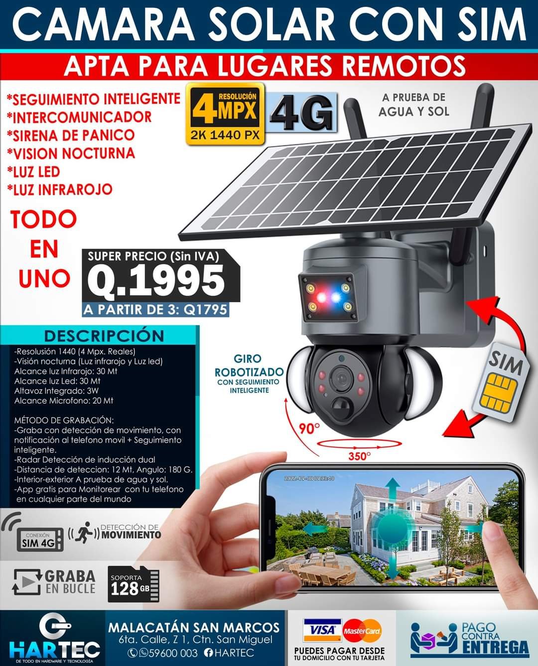 Cámara solar Tuya Cámara de vigilancia WiFi 4G Guatemala