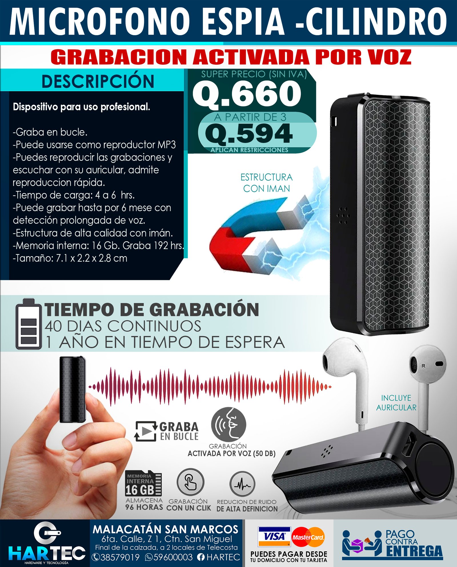 Mini Grabadora Voz Espía Con Micrófono 4 Horas USB 16GB