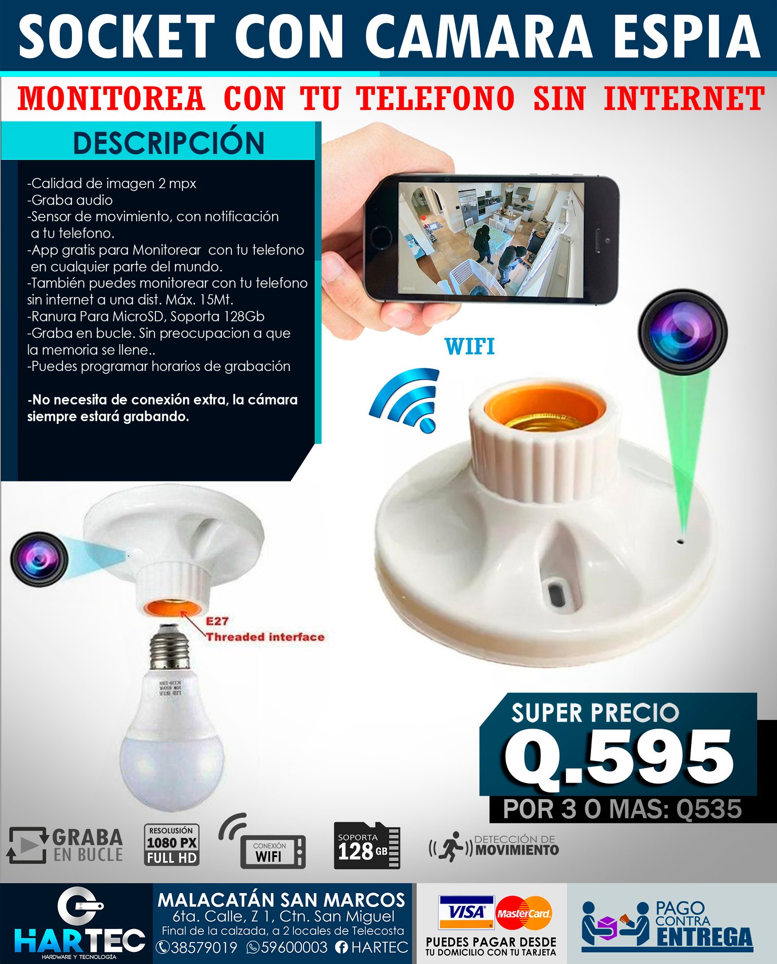 Socket Con Camara Espia Wifi Hartec