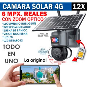 CAMARA PTZ SOLAR 4G 6MPX + ZOOM 12X, ACEPTA SIM TIGO Y CLARO (EL ORIGINAL)