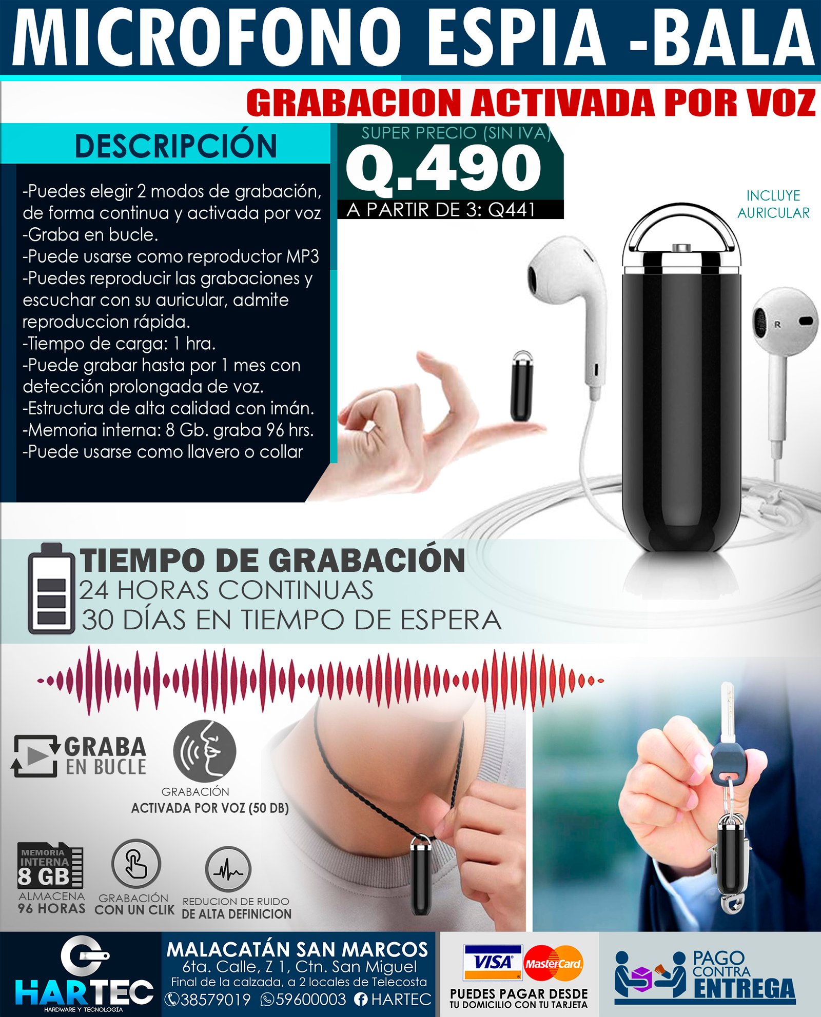 Mini Grabadora De Voz Espia Grabacion De Audio Oculto Pequeño Activado Por  Voz