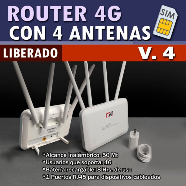 ROUTER 3G 4G LTE CPE WiFi, 4 ANTENAS 300 MBPS