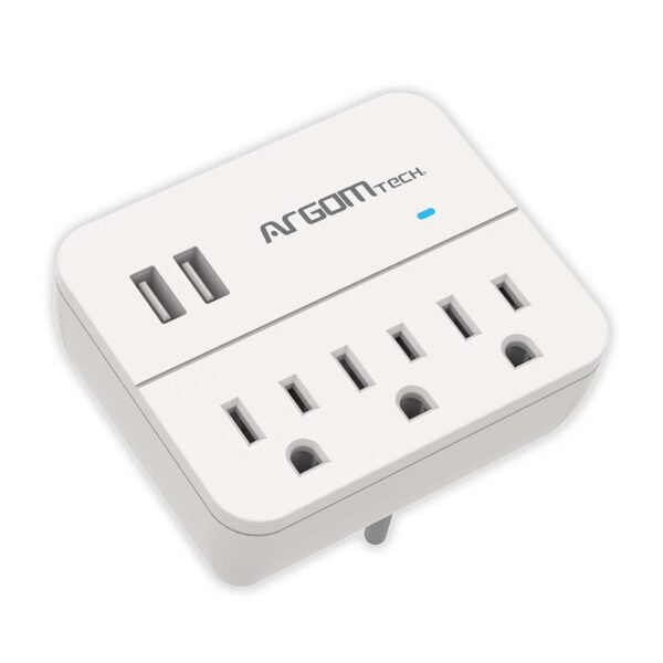 ESTACIÓN DE CARGA CON PROTECTOR DE SOBRETENSIÓN, 3 TOMAS Y 2 PUERTOS USB, COLOR BLANCO