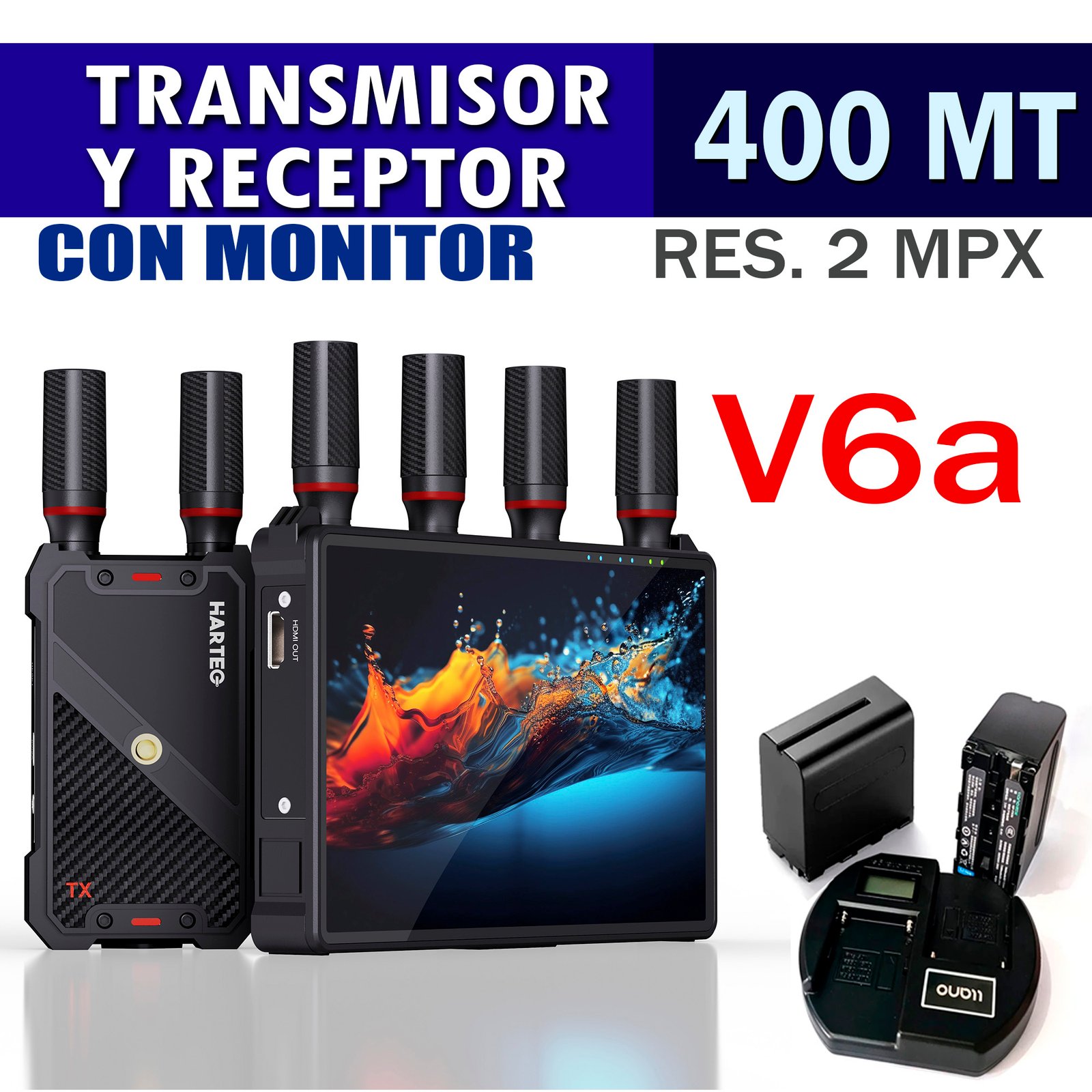 TRANSMISOR Y RECEPTOR HDMI INALÁMBRICO CON PANTALLA RGB 7', DE 400 M, 1080P FULL HD -V6a
