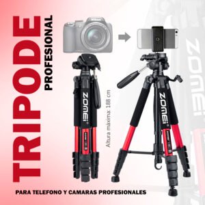 TRIPODE PROFESIONAL PARA CAMARAS Y TELEFONOS. 188CM. ZOMEI
