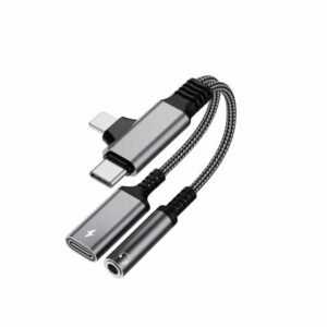 ADAPTADOR 2 EN 1 TIPO-C + LIGHTNING A JACK 3.5 + CONEXIÓN DE CARGA
