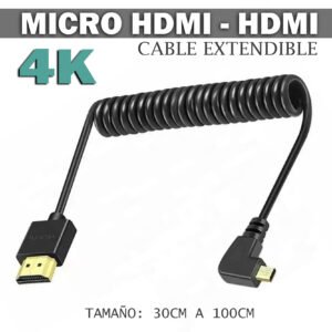 CABLE MICRO HDMI A HDMI EXTENDIBLE DE RESORTE 30CM-100CM 4K 60HZ