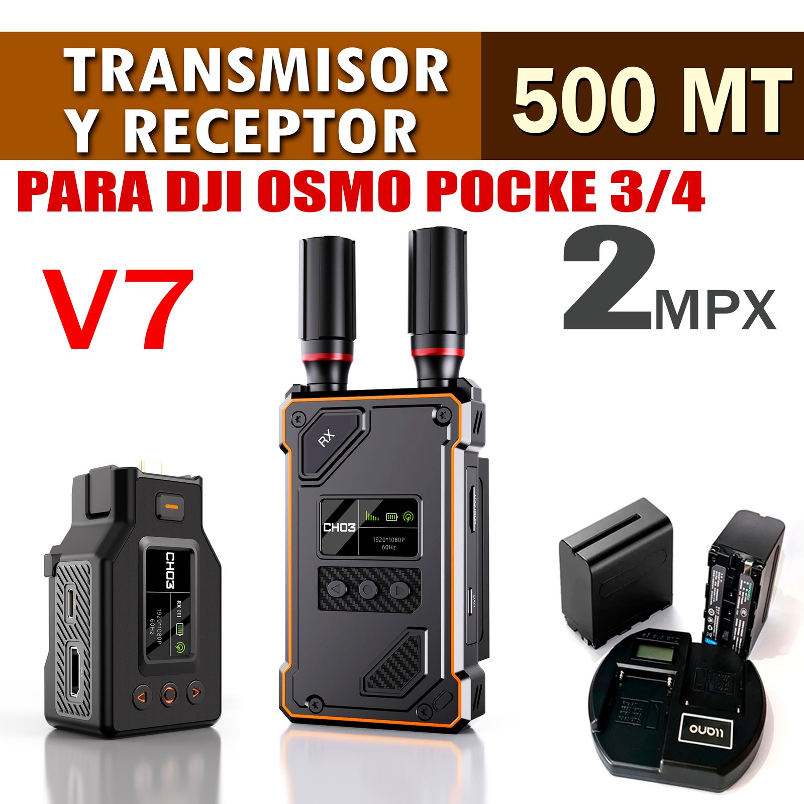 TRANSMISOR Y RECEPTOR DE VIDEO INALÁMBRICO,PARA DJI OSMO POCKET3/4, 4K, 450MT/1500FT /MULTICANAL