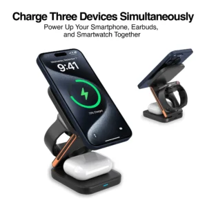 CARGADOR INALAMBRICO RÁPIDO 3 EN 1 CON SOPORTE PLEGABLE S4 PARA TELEFONO Y RELOJ ARGOM