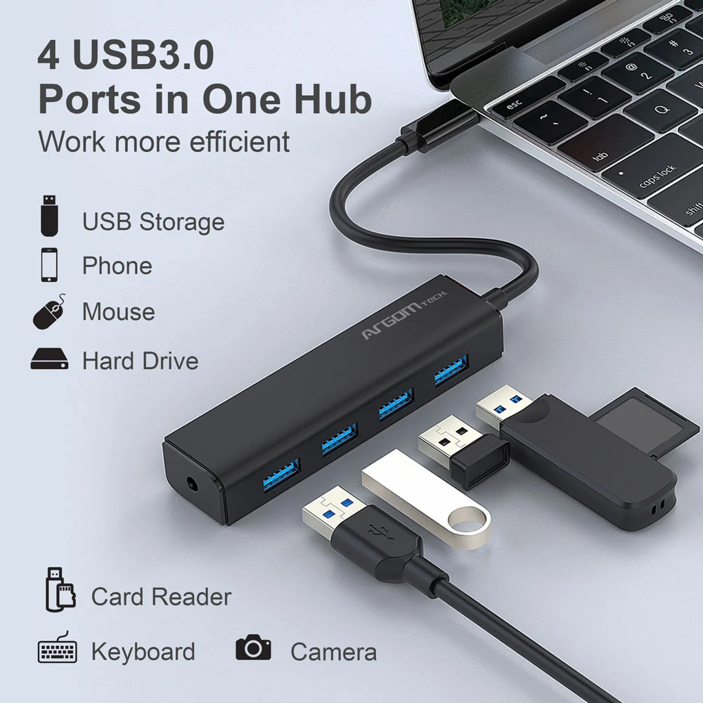 HUB TIPO-C A USB 3.0 4 PUERTOS 5GBPS ARGOM - Imagen 2