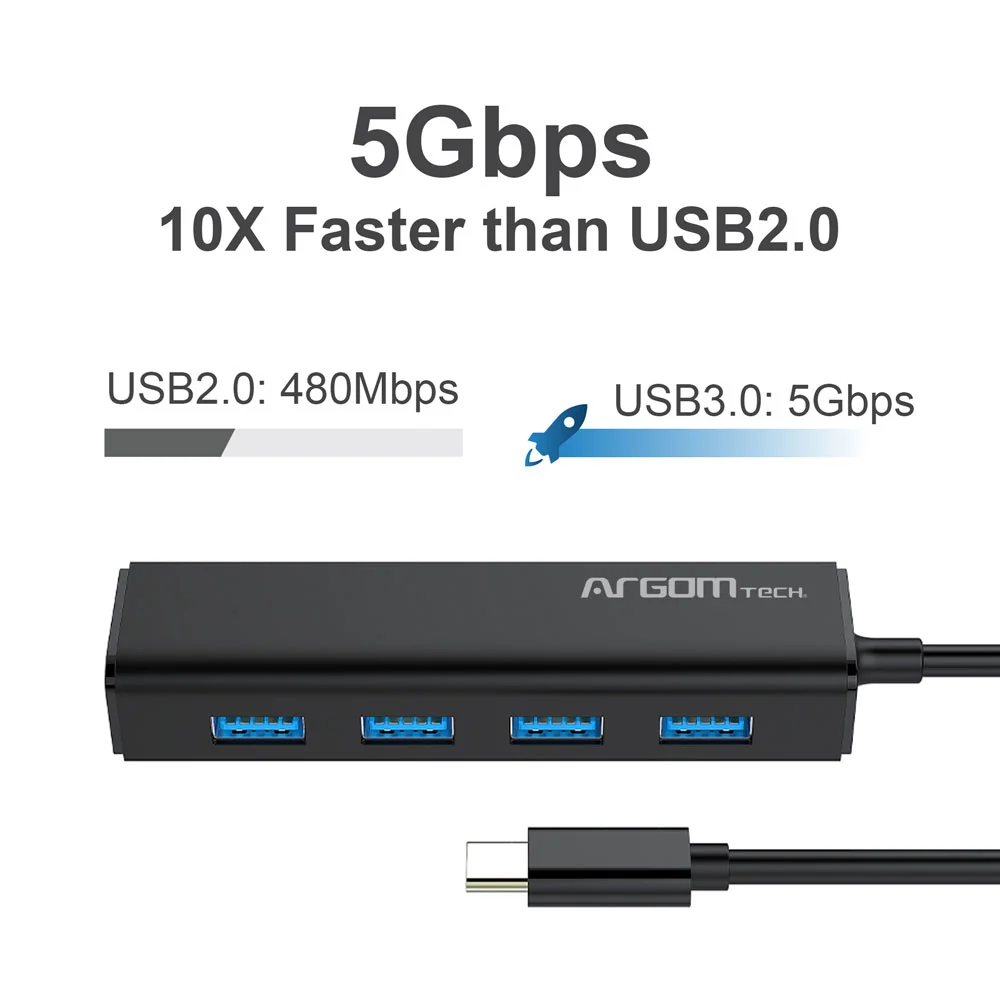 HUB TIPO-C A USB 3.0 4 PUERTOS 5GBPS ARGOM - Imagen 3