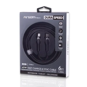 Cable trenzado de nailon de 65 W, tipo C a tipo C, 1,8 m (6 pies) - Dura Speed