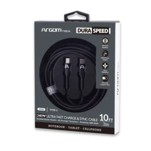 Cable DuraSpeed ​​USB-C a USB-C de 240 W para carga y sincronización ultrarrápida, 3 m/10 pies.