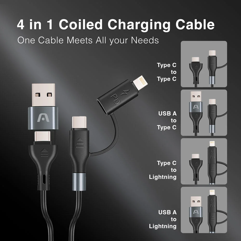 CABLE PARA TELEFONO ENROSCADO 4 EN 1 60W USB-A TIPO-C A TIPO-C+LIGHTNING ARGOM - Imagen 2