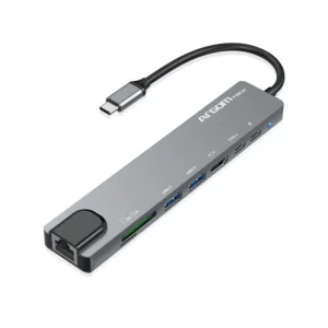 ADAPTADOR HUB TIPO-C DE ALUMINIO 8 EN 1 DE 100W. ARGOM
