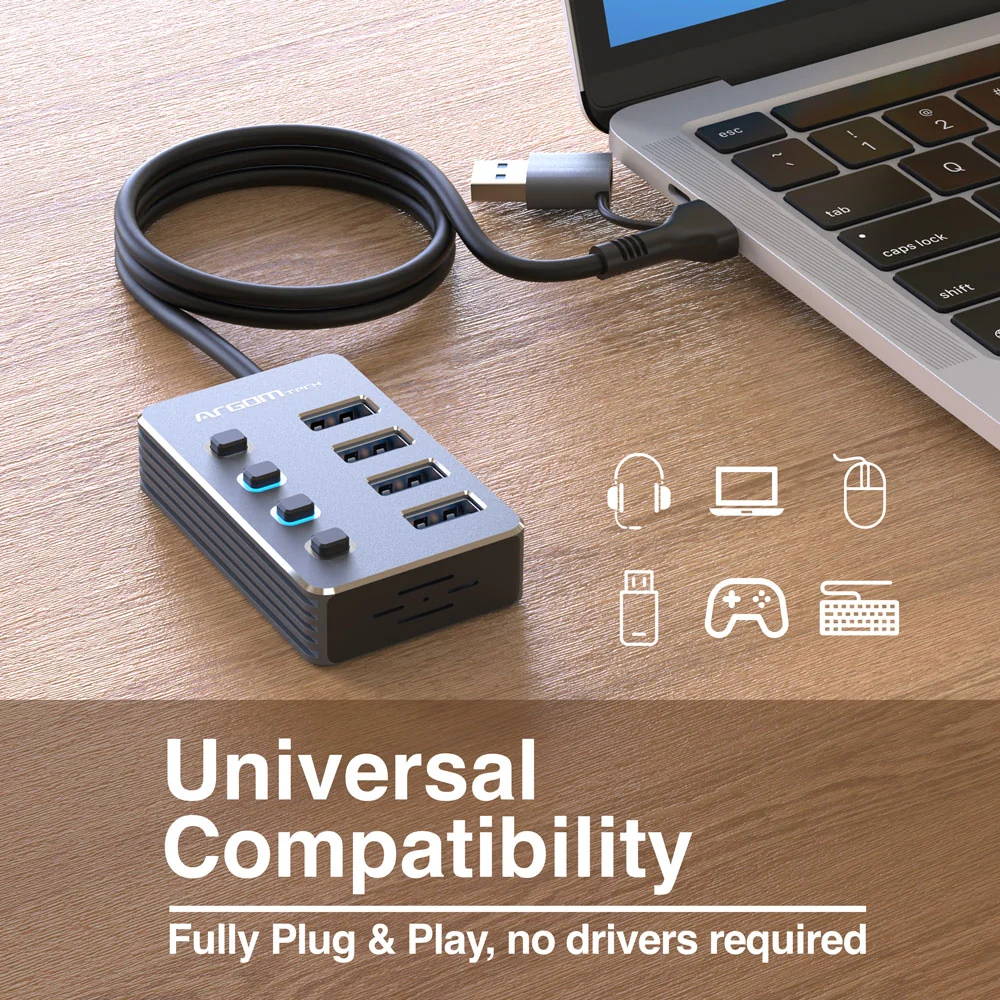 HUB USB A+C CON INTERRUPTORES 4 PUERTOS USB 3.0 ARGOM - Imagen 2