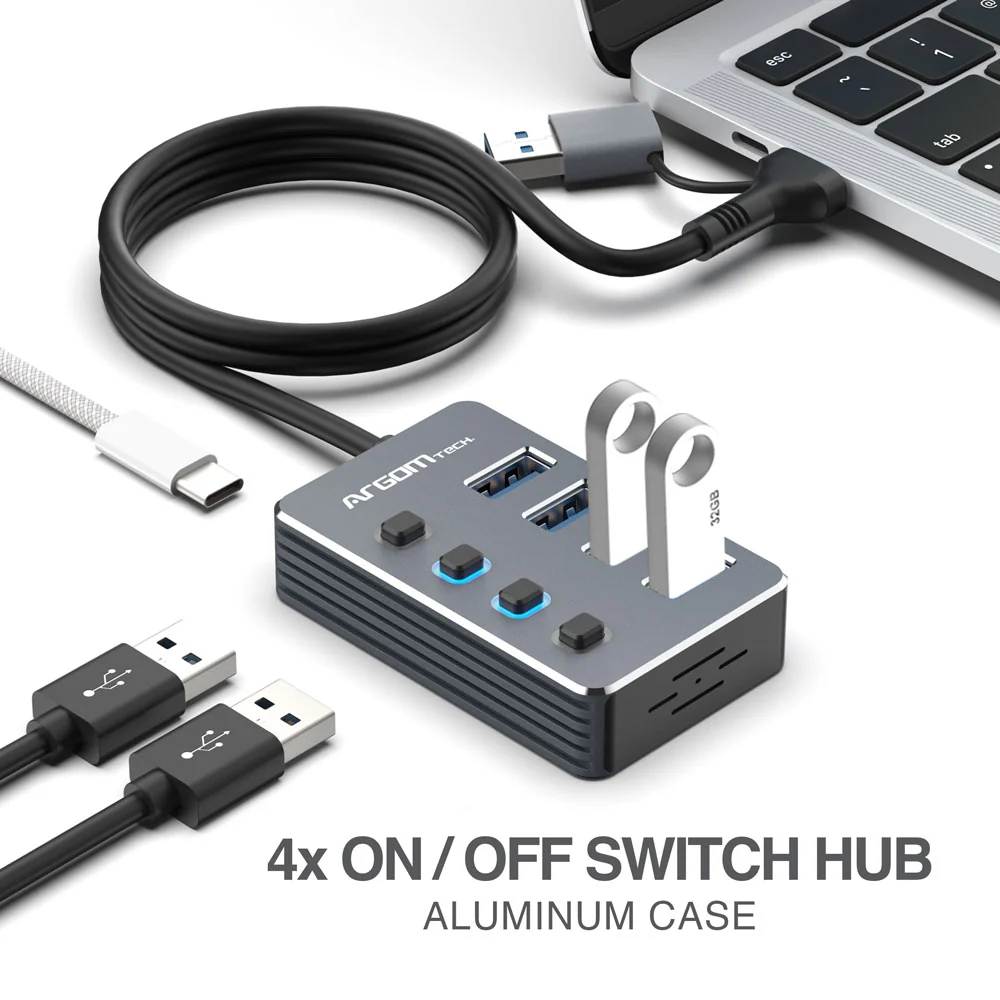 HUB USB A+C CON INTERRUPTORES 4 PUERTOS USB 3.0 ARGOM - Imagen 3
