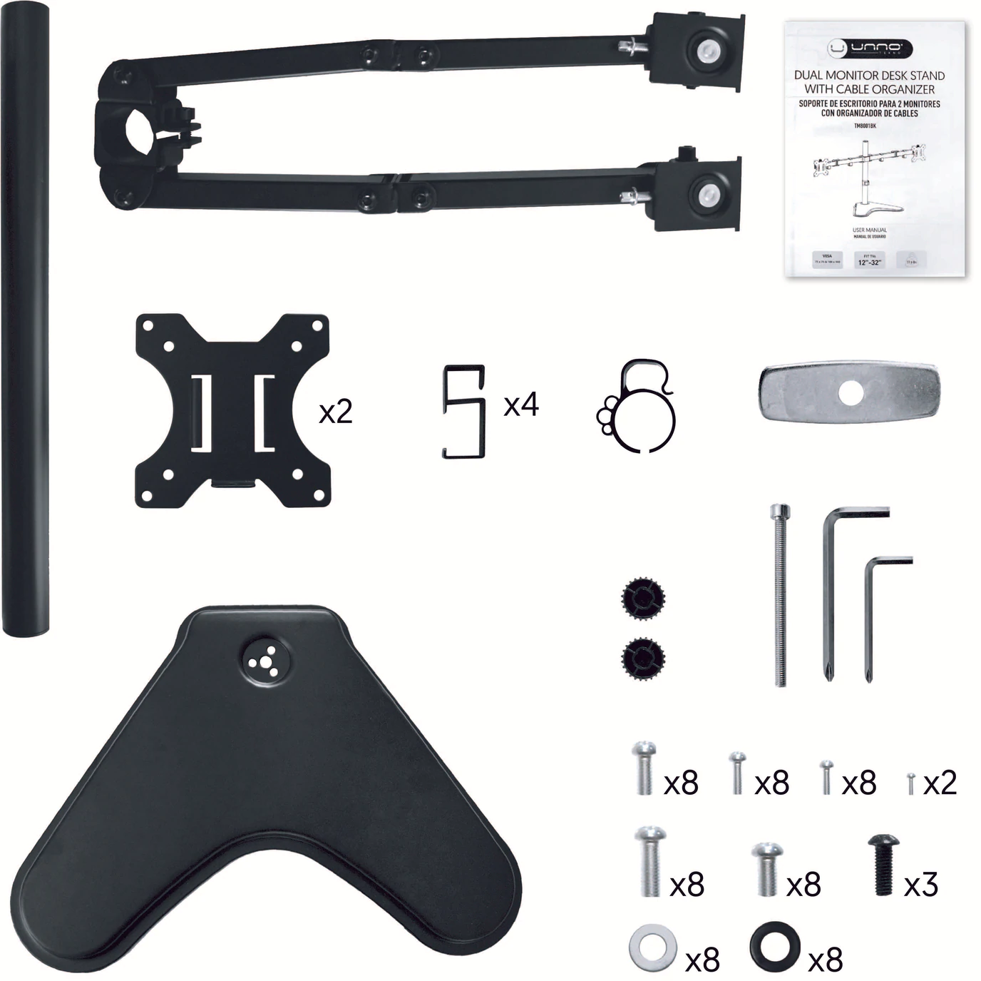 SOPORTE DE ESCRITORIO PARA 2 MONITORES SOPORTA HASTA 32'' UNNO TM8001BK - Imagen 3