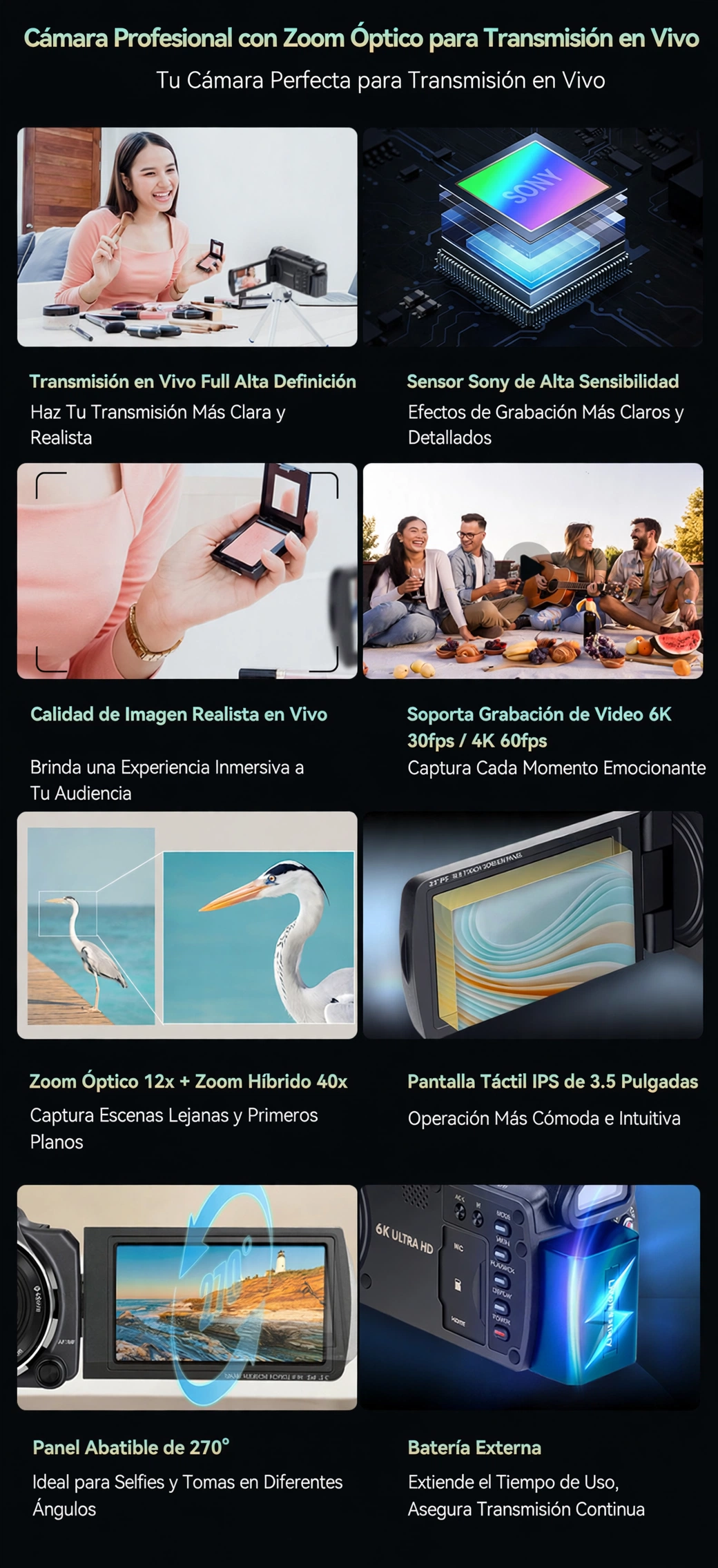 CAMARA DE VIDEO 6K CON ZOOM OPTICO 12X / 40X HÍBRIDA CON VISION INFRAROJO - Imagen 10