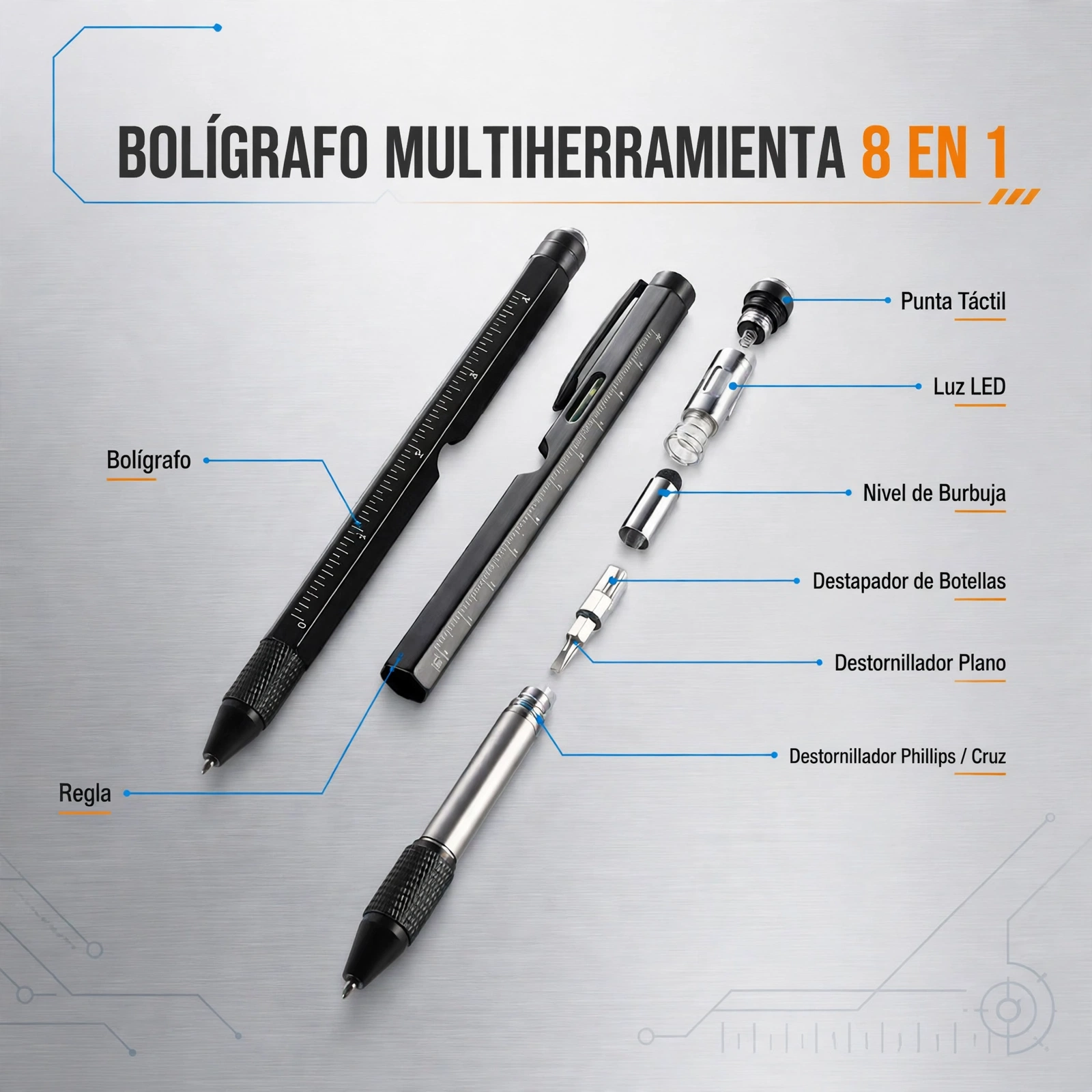 BOLIGRAFO MULTIHERRAMIENTA 8 EN 1, DE ALTA CALIDAD - Imagen 6